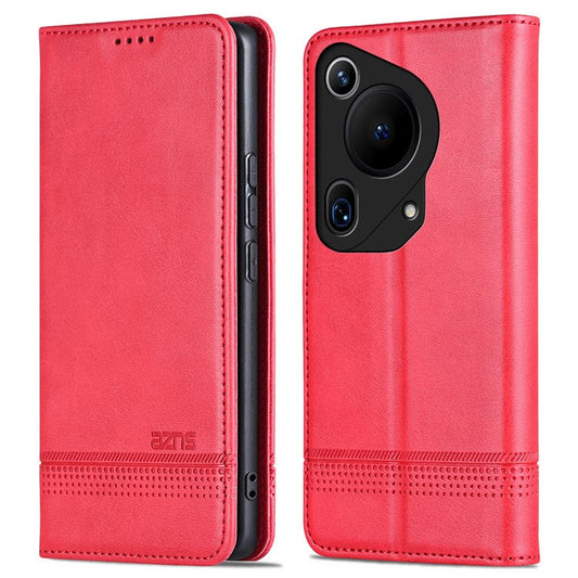AZNS For Huawei Pura 70 Ultra Case PU Leather Magnetic Closure Shockproof Flip Phone Cover - Red