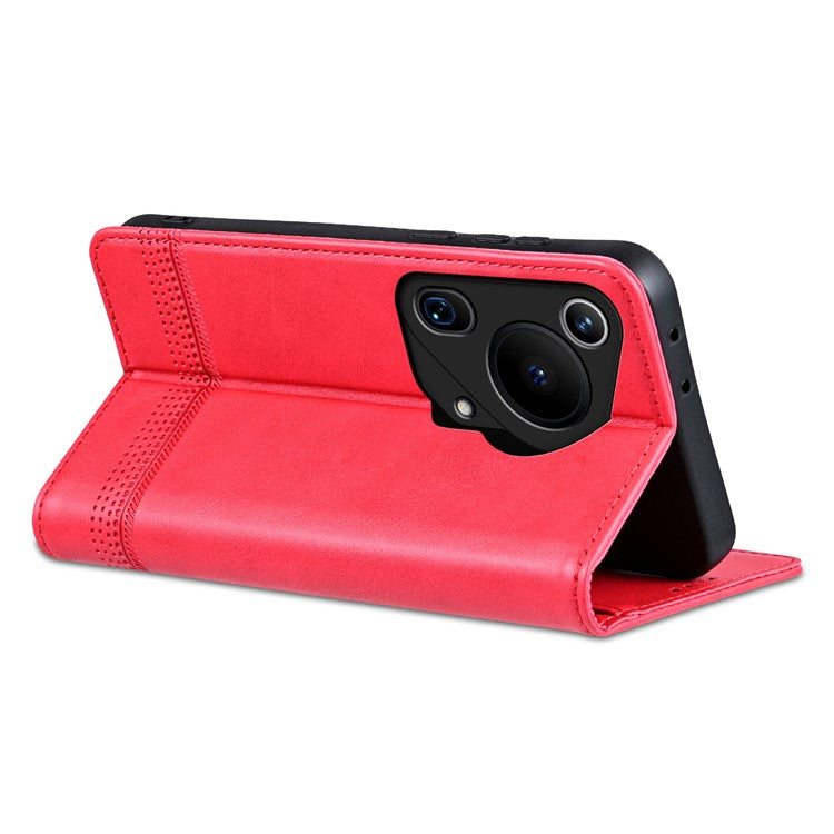 AZNS For Huawei Pura 70 Ultra Case PU Leather Magnetic Closure Shockproof Flip Phone Cover - Red