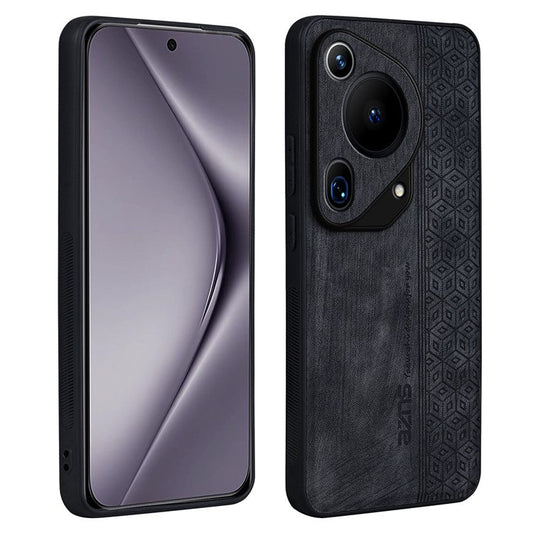 AZNS For Huawei Pura 70 Ultra Case PU Leather+TPU Imprinted Pattern Anti-slip Grip Phone Cover - Black