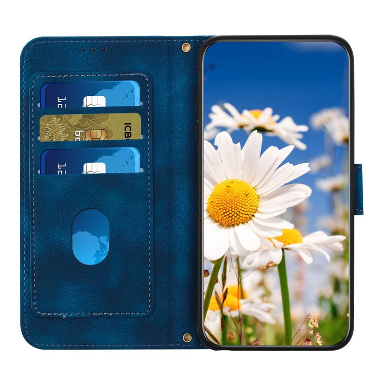 For Xiaomi Redmi Note 13 Pro+ 5G Case PU Leather Flower Pattern Wallet Style Flip Phone Cover - Dark Blue