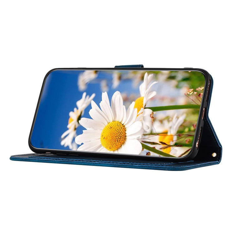 For Xiaomi Redmi Note 13 Pro+ 5G Case PU Leather Flower Pattern Wallet Style Flip Phone Cover - Dark Blue
