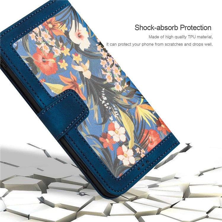 For Xiaomi Redmi Note 13 Pro+ 5G Case PU Leather Flower Pattern Wallet Style Flip Phone Cover - Dark Blue