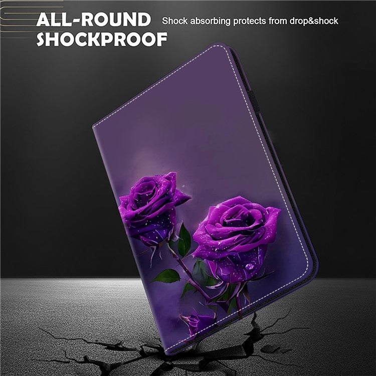 For Samsung Galaxy Tab A7 Lite 8.7-inch Case Pattern Leather Folio Tablet Cover - Purple Rose