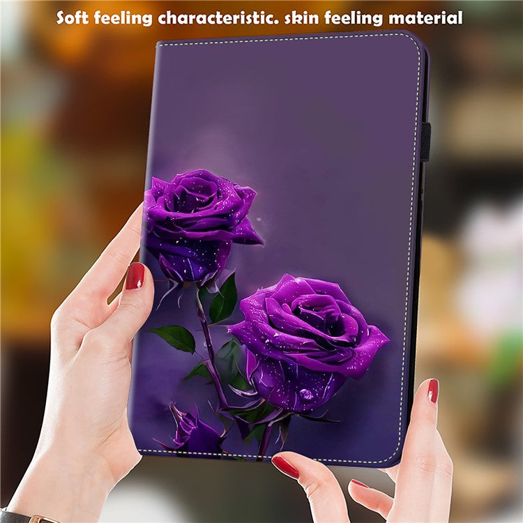 For Samsung Galaxy Tab A7 Lite 8.7-inch Case Pattern Leather Folio Tablet Cover - Purple Rose