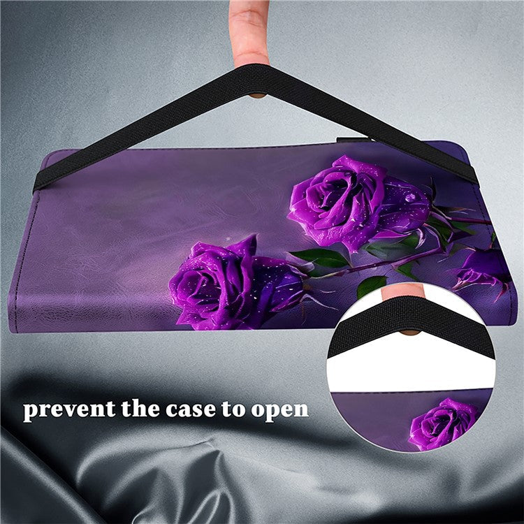 For Samsung Galaxy Tab A7 Lite 8.7-inch Case Pattern Leather Folio Tablet Cover - Purple Rose