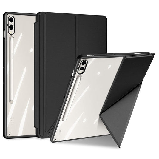 DUX DUCIS Magi Series for Samsung Galaxy Tab S10+ / S9+ / S9 FE+ Case Origami Stand Leather+PC+TPU Clear Back Cover - Black