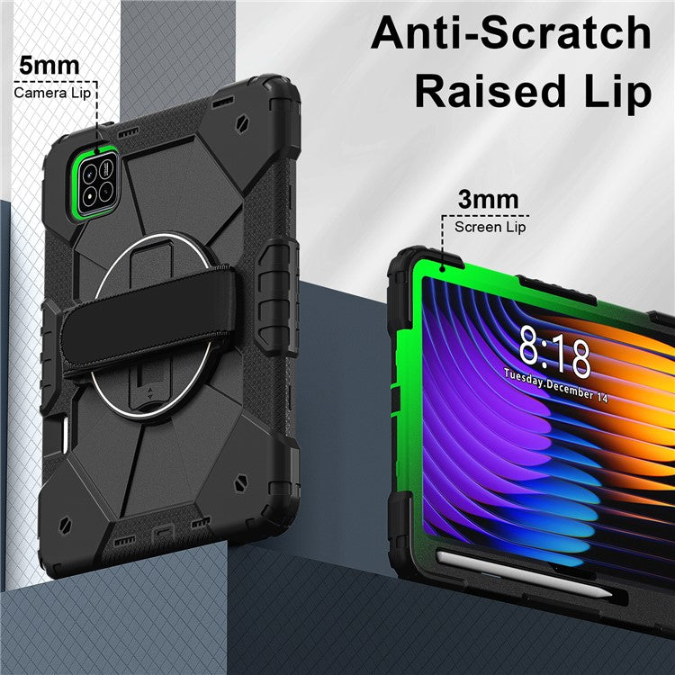 For Xiaomi Pad 7 Pro  /  Pad 7 Case Silicone + PC Kickstand Tablet Cover with Handy Strap - Black  /  Black