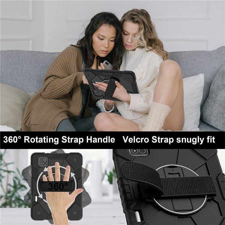 For Xiaomi Pad 7 Pro  /  Pad 7 Case Silicone + PC Kickstand Tablet Cover with Handy Strap - Black  /  Black