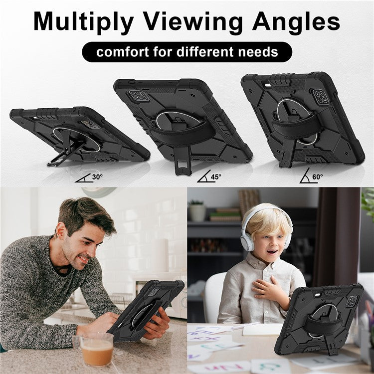 For Xiaomi Pad 7 Pro  /  Pad 7 Case Silicone + PC Kickstand Tablet Cover with Handy Strap - Black  /  Black