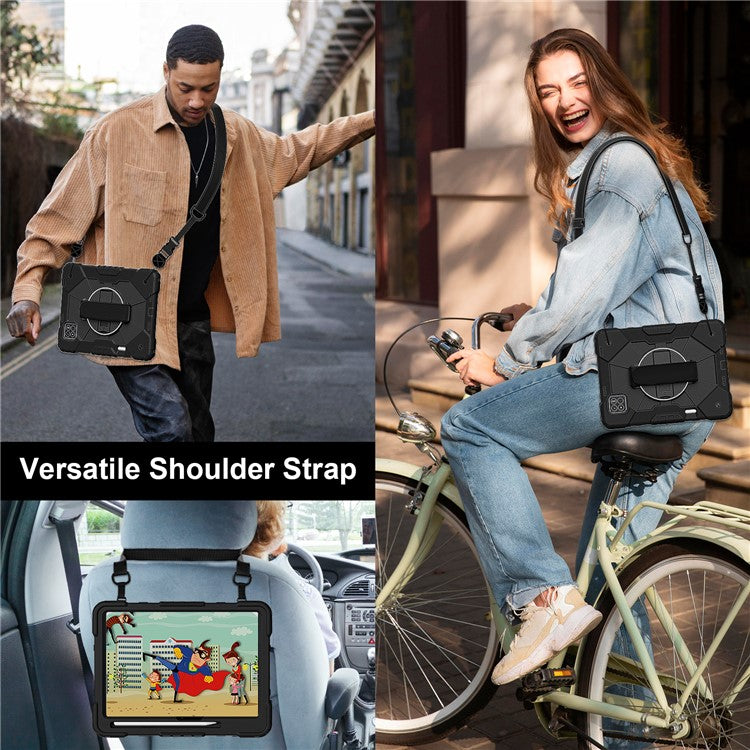 For Xiaomi Pad 7 Pro  /  Pad 7 Case Silicone + PC Kickstand Tablet Cover with Handy Strap - Black  /  Black