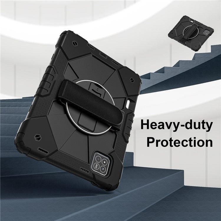 For Xiaomi Pad 7 Pro  /  Pad 7 Case Silicone + PC Kickstand Tablet Cover with Handy Strap - Black  /  Black