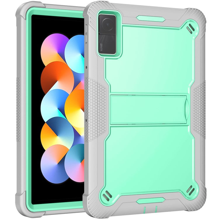 For Xiaomi Redmi Pad Kickstand Cover Silicone + PC Shock-Resistant Tablet Case - Grey+Mint Green