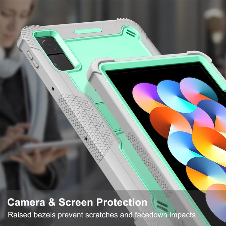 For Xiaomi Redmi Pad Kickstand Cover Silicone + PC Shock-Resistant Tablet Case - Grey+Mint Green