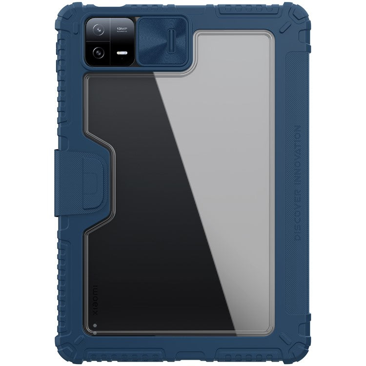 NILLKIN Bumper Leather Case Pro for Xiaomi Pad 6 / Pad 6 Pro Slide Camera Cover PU Leather Trifold Stand Tablet Case with Auto Wake / Sleep - Blue