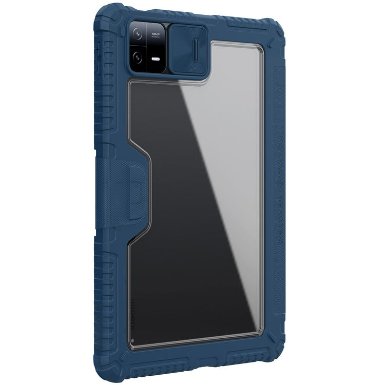 NILLKIN Bumper Leather Case Pro for Xiaomi Pad 6 / Pad 6 Pro Slide Camera Cover PU Leather Trifold Stand Tablet Case with Auto Wake / Sleep - Blue