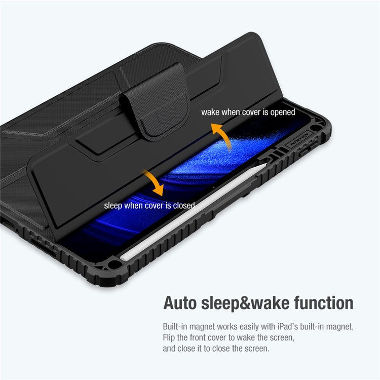 NILLKIN Bumper Leather Case Pro for Xiaomi Pad 6 / Pad 6 Pro Slide Camera Cover PU Leather Trifold Stand Tablet Case with Auto Wake / Sleep - Blue