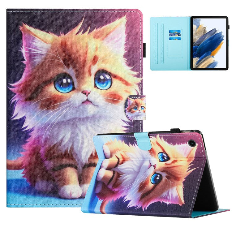 For Samsung Galaxy Tab A9+ Case Pattern Printing Stitching Leather Tablet Cover - Cat