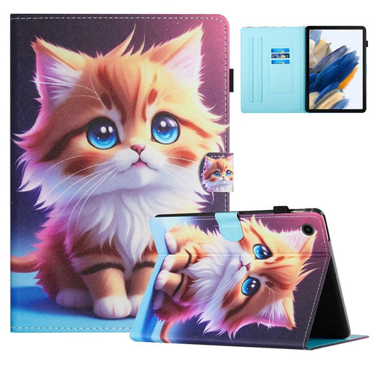 For Samsung Galaxy Tab A9+ Case Pattern Printing Stitching Leather Tablet Cover - Cat