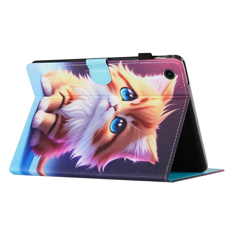 For Samsung Galaxy Tab A9+ Case Pattern Printing Stitching Leather Tablet Cover - Cat