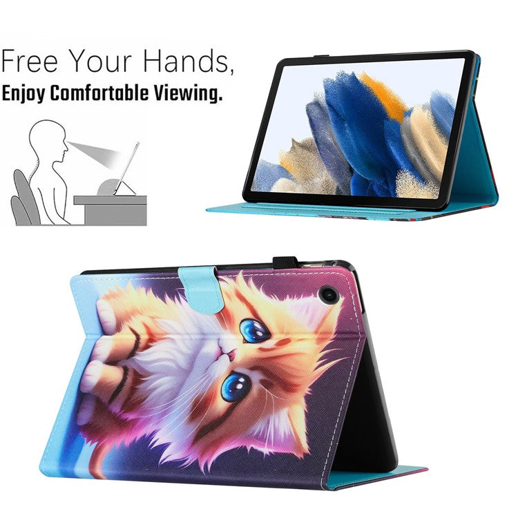 For Samsung Galaxy Tab A9+ Case Pattern Printing Stitching Leather Tablet Cover - Cat