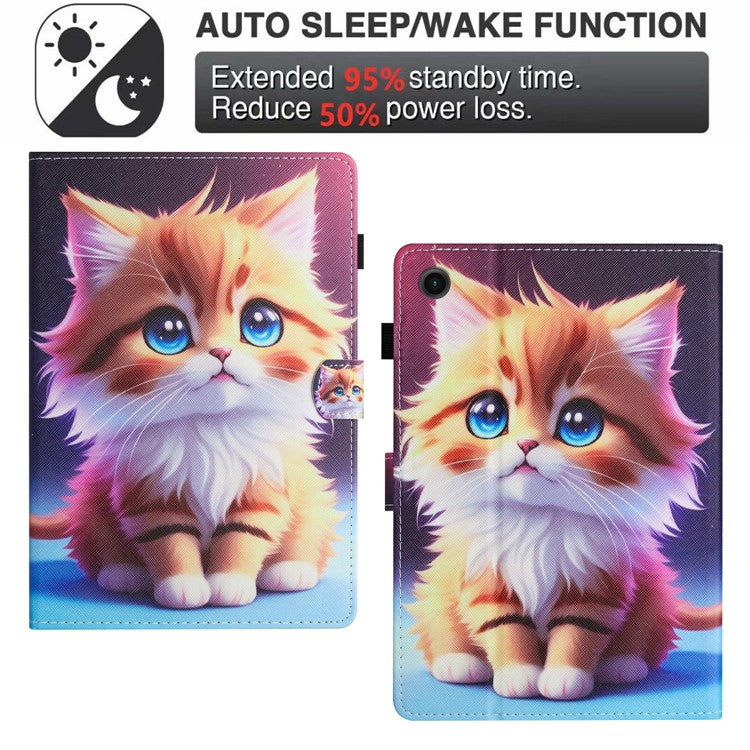 For Samsung Galaxy Tab A9+ Case Pattern Printing Stitching Leather Tablet Cover - Cat
