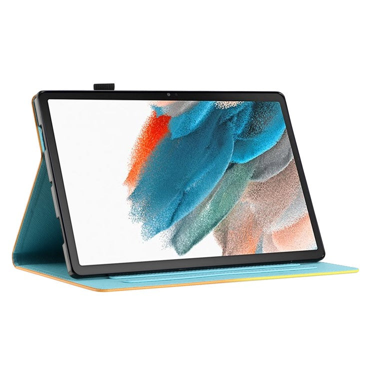 For Samsung Galaxy Tab A9+ Pattern Case PU Leather Stand Folio Smart Cover - Gold+Blue Marble