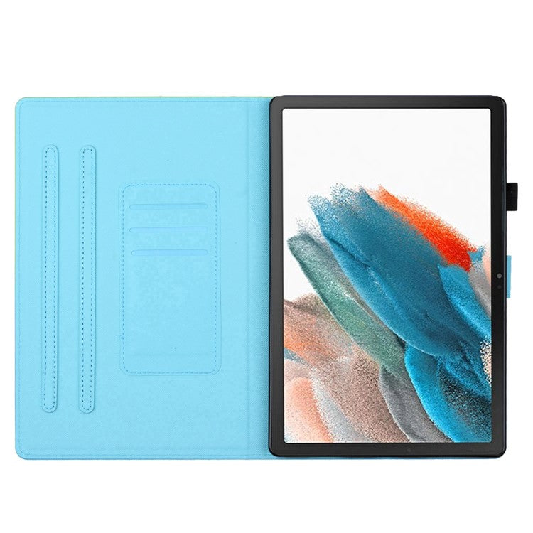 For Samsung Galaxy Tab A9+ Pattern Case PU Leather Stand Folio Smart Cover - Gold+Blue Marble