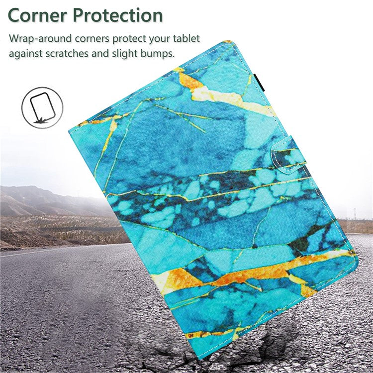 For Samsung Galaxy Tab A9+ Pattern Case PU Leather Stand Folio Smart Cover - Gold+Blue Marble