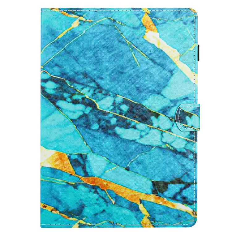For Samsung Galaxy Tab A9+ Pattern Case PU Leather Stand Folio Smart Cover - Gold+Blue Marble