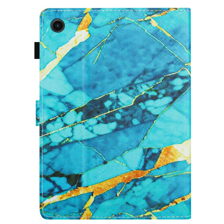 For Samsung Galaxy Tab A9+ Pattern Case PU Leather Stand Folio Smart Cover - Gold+Blue Marble