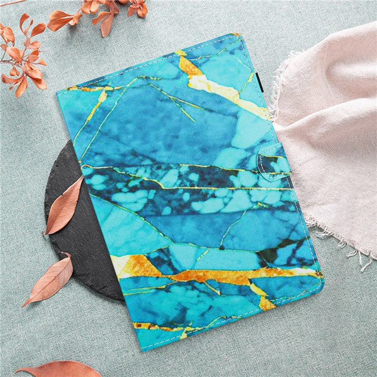 For Samsung Galaxy Tab A9+ Pattern Case PU Leather Stand Folio Smart Cover - Gold+Blue Marble