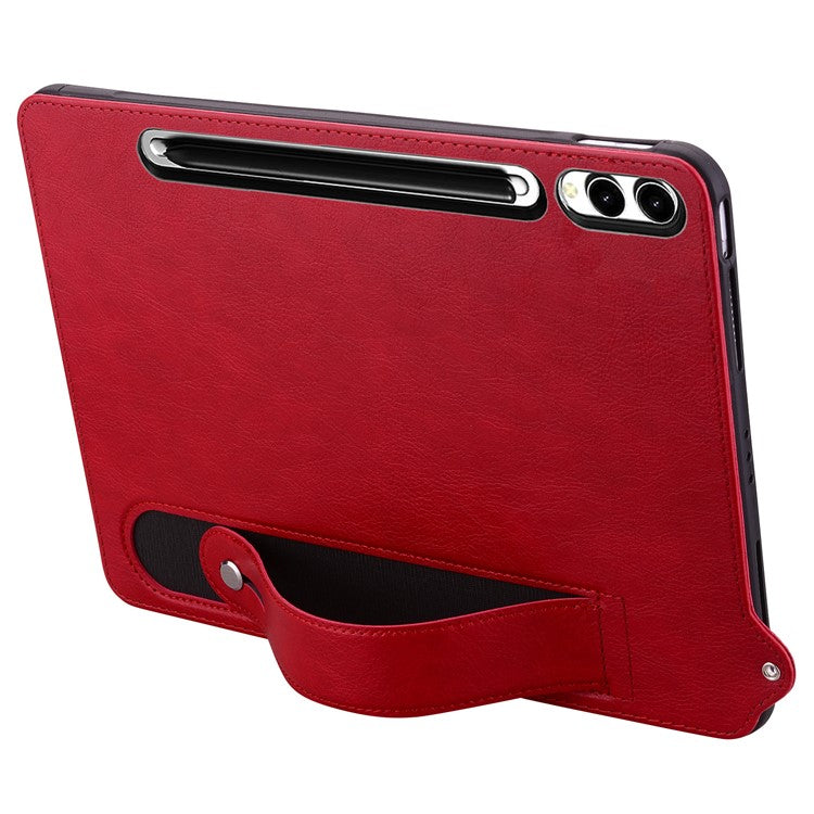 Tablet Case For Samsung Galaxy Tab S10+ / S9+ / S8+ / S7+ Hand Strap Kickstand Leather Cover - Red