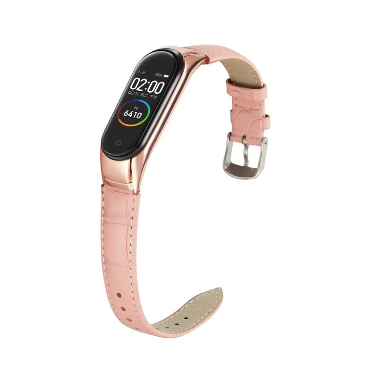 PRAGUS For Crocodile Texture Genuine Leather Watch Strap for Xiaomi Mi Band 3 / Mi Smart Band 4 - Pink