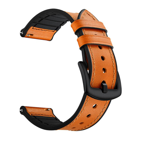 PRAGUS For 22mm Genuine Leather Coated Silicone 22mm Watch Strap for Huawei Watch GT 2/1  / Honor Magic - Light Brown