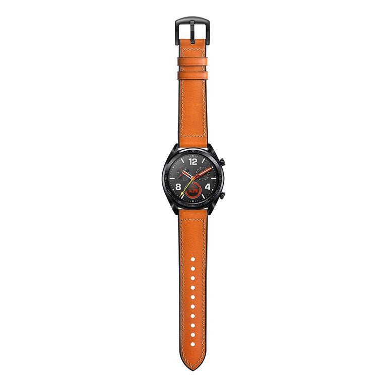 PRAGUS For 22mm Genuine Leather Coated Silicone 22mm Watch Strap for Huawei Watch GT 2/1  / Honor Magic - Light Brown