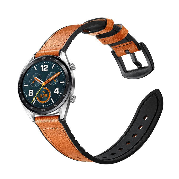 PRAGUS For 22mm Genuine Leather Coated Silicone 22mm Watch Strap for Huawei Watch GT 2/1  / Honor Magic - Light Brown
