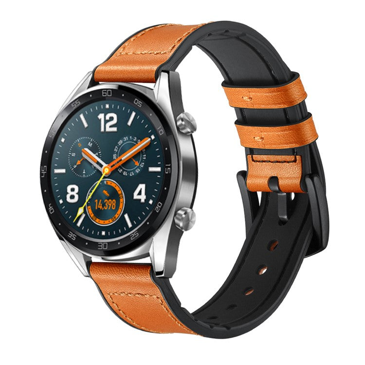 PRAGUS For 22mm Genuine Leather Coated Silicone 22mm Watch Strap for Huawei Watch GT 2/1  / Honor Magic - Light Brown