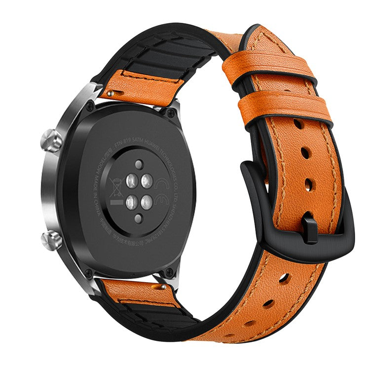 PRAGUS For 22mm Genuine Leather Coated Silicone 22mm Watch Strap for Huawei Watch GT 2/1  / Honor Magic - Light Brown