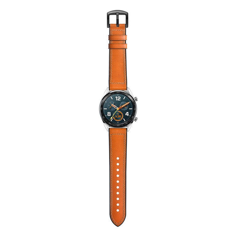 PRAGUS For 22mm Genuine Leather Coated Silicone 22mm Watch Strap for Huawei Watch GT 2/1  / Honor Magic - Light Brown