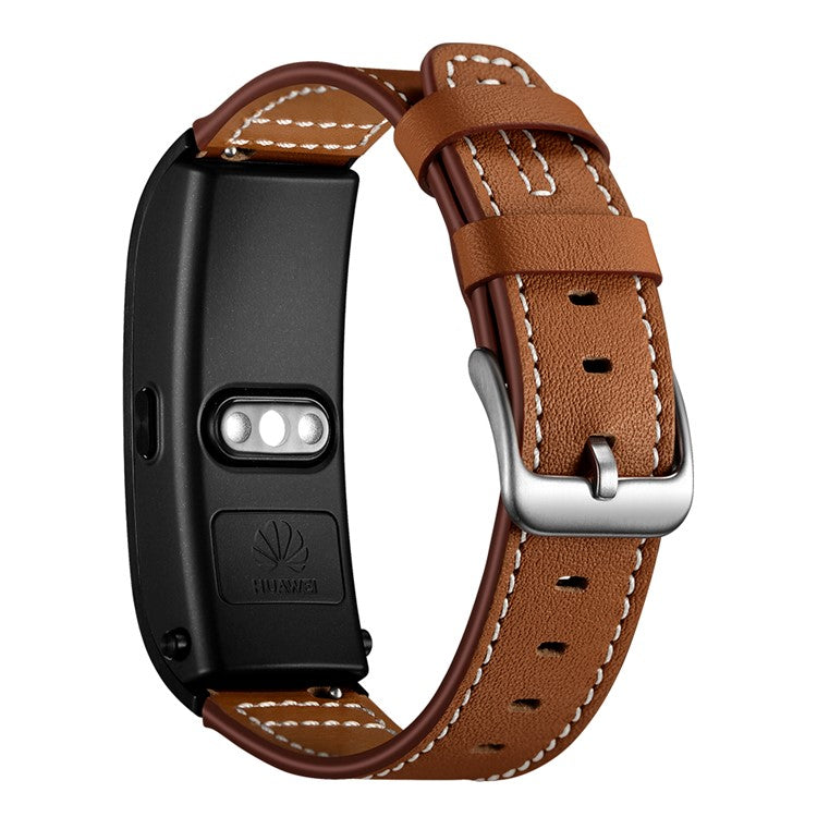 PRAGUS For 18mm Genuine Leather U Shape Head Watch Band for Huawei TalkBand B5/B3 Active/B2 Active - Brown