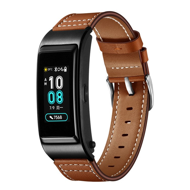 PRAGUS For 18mm Genuine Leather U Shape Head Watch Band for Huawei TalkBand B5/B3 Active/B2 Active - Brown