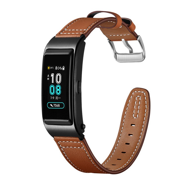 PRAGUS For 18mm Genuine Leather U Shape Head Watch Band for Huawei TalkBand B5/B3 Active/B2 Active - Brown