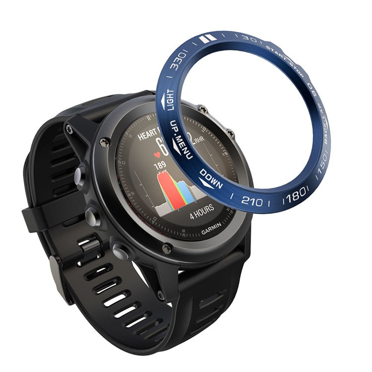 PRAGUS For Watch Bezel Ring Stainless Steel Adhesive Cover (B Type) for Garmin Fenix 3/Fenix 3 HR - Blue Background / White Characters