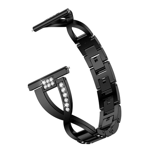 PRAGUS For X-Shape Rhinestone Decor Stainless Steel Smart Watch Band for Samsung Galaxy Watch3 41mm - Black