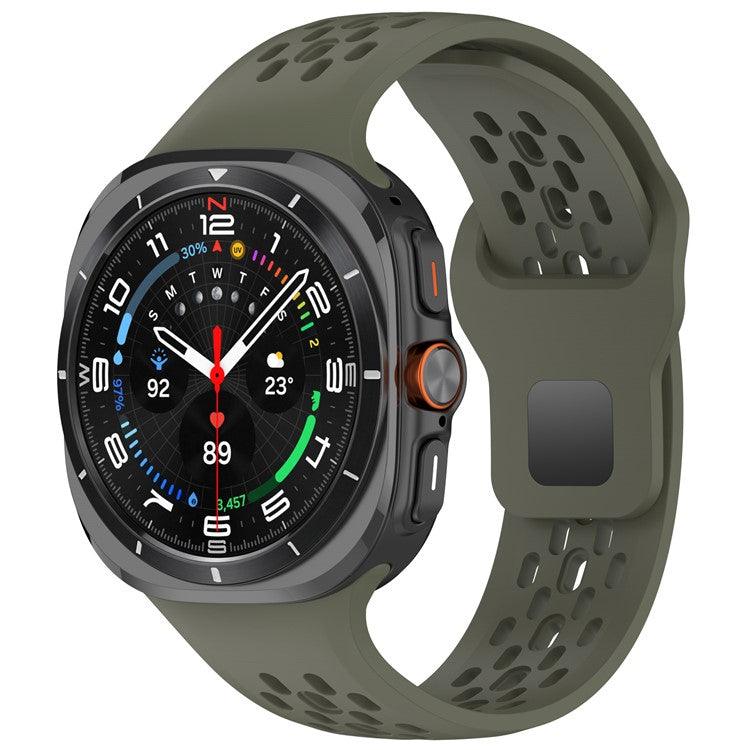 PRAGUS For Samsung Galaxy Watch Ultra 47mm Fluororubber Watch Band Multiple Holes Breathable Strap - Green