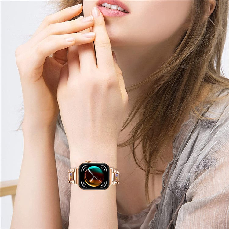 PRAGUS For Huawei Watch Fit 3 Metal Alloy Watch Band Rhinestones Resin Wristband Bracelet - Rose Gold+Rainbow