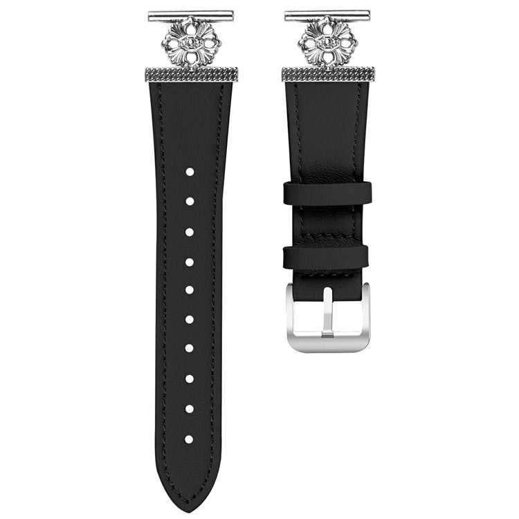 PRAGUS For Gabb Watch 1 Watch Band Genuine Cow Leather Flower Decor Adjustable Strap - Black