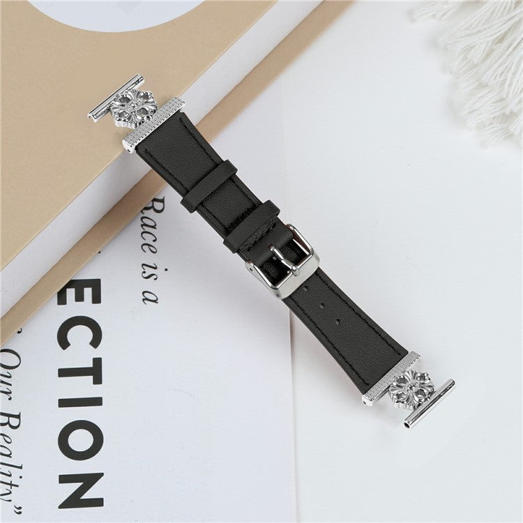 PRAGUS For Gabb Watch 1 Watch Band Genuine Cow Leather Flower Decor Adjustable Strap - Black