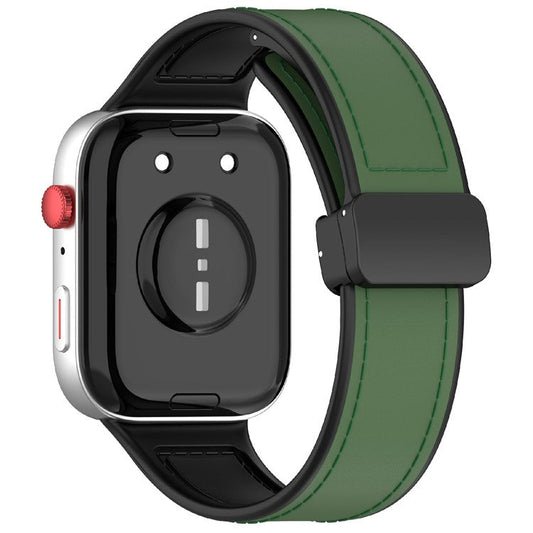PRAGUS For Huawei Watch Fit 3 Watch Band Magnetic Buckle Leather Coated Silicone Strap with Metal Connector - Green