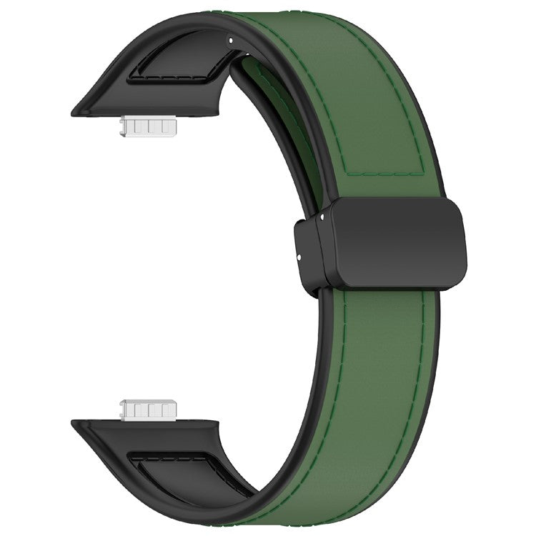 PRAGUS For Huawei Watch Fit 3 Watch Band Magnetic Buckle Leather Coated Silicone Strap with Metal Connector - Green